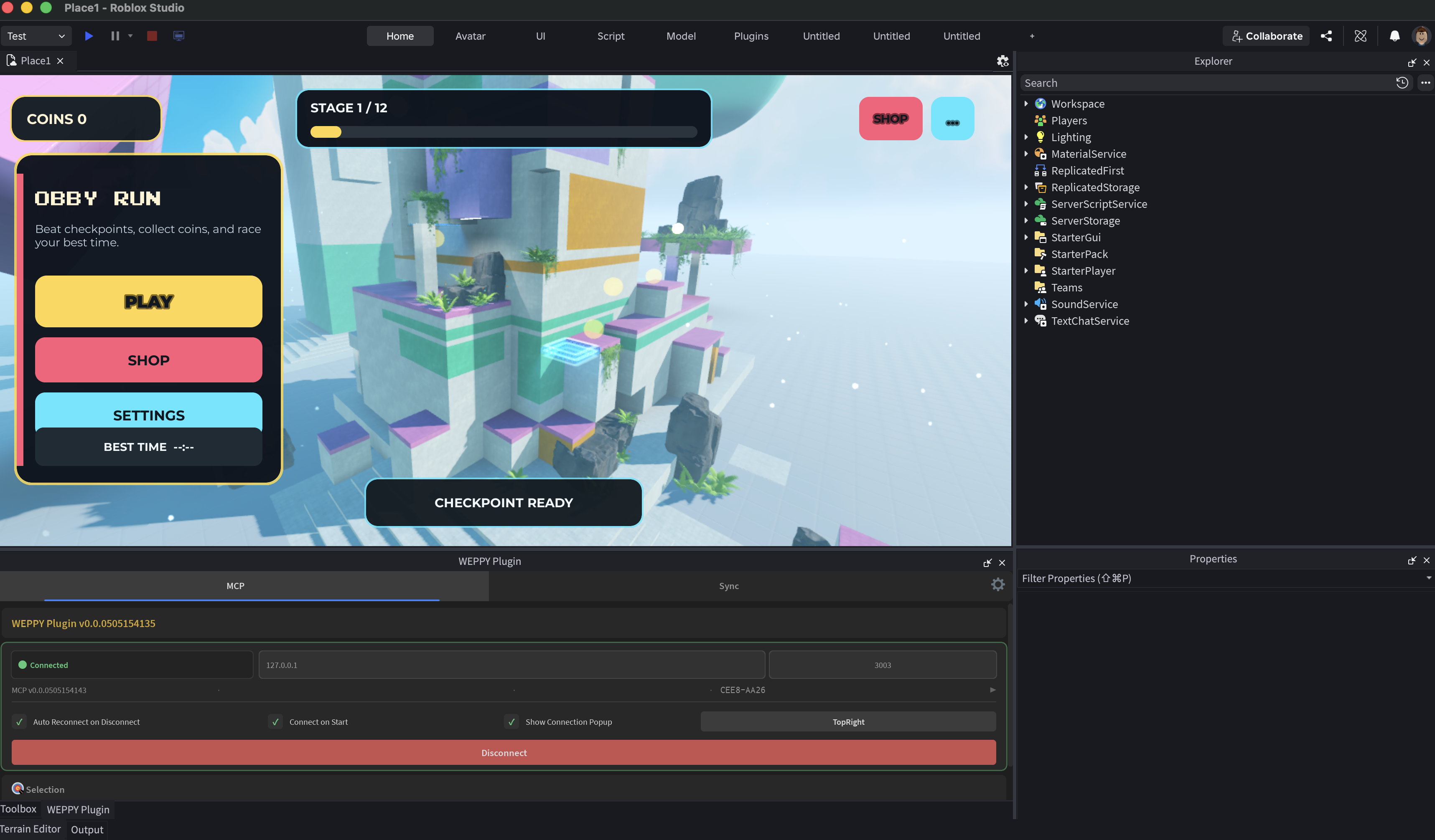 Roblox Studio — UI generated in the live place