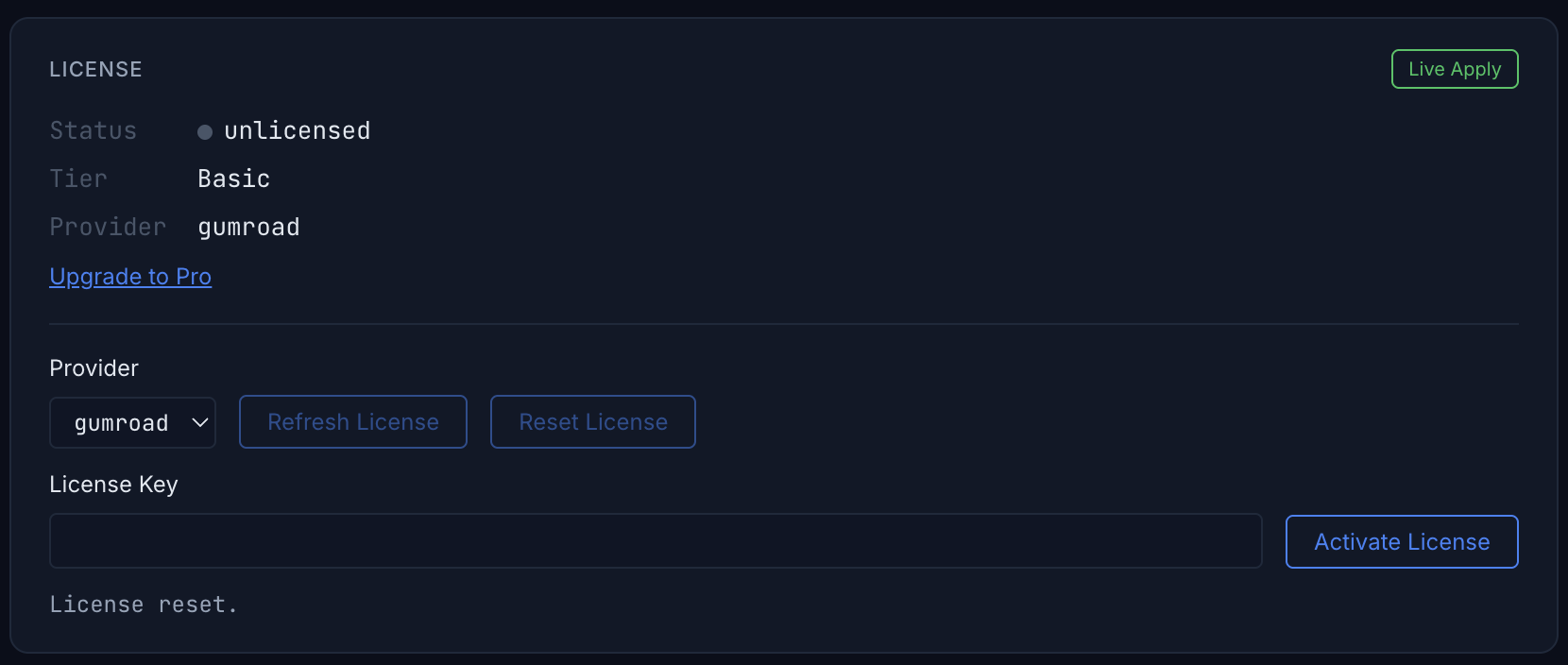 WEPPY Dashboard Lizenz-Aktivierungsbildschirm